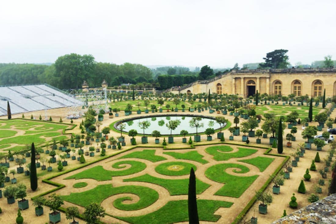 One of the sculpted gardens at the Palace of Versailles, King Louis XIV's elaborate residence, located about 12 miles from Paris's city center.