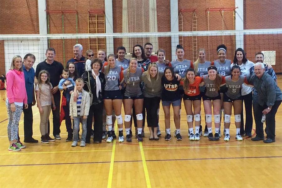 After competing in Europe in 2016 the UTSA volleyball team takes a net pose in Croatia, where the family of player Antonela Jularic got to meet the rest of the team.