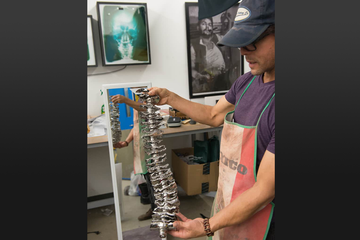 Rodríguez crafted two spines, one of which he wore for a performance piece titled Cacoon at the 8K on Broadway pop-up exhibition in San Antonio in 2016.