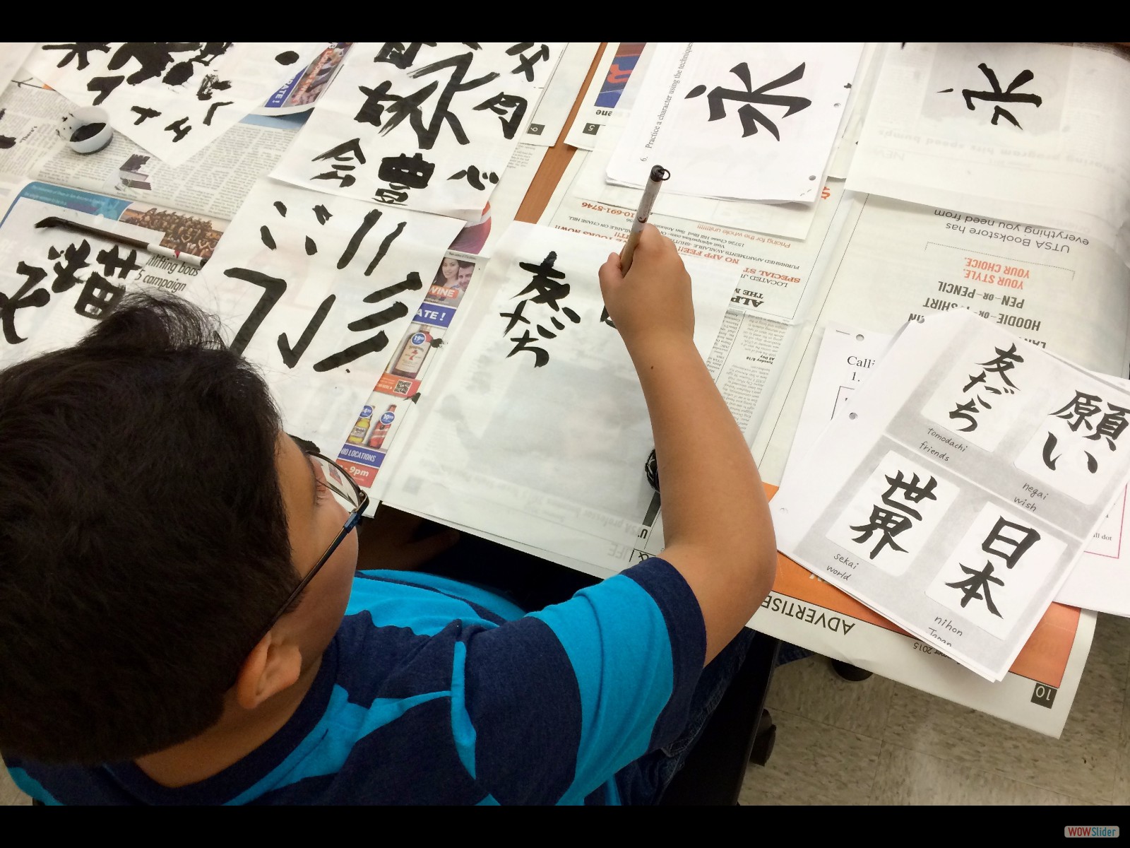 Instructors were impressed with Diego's first-time calligraphy.