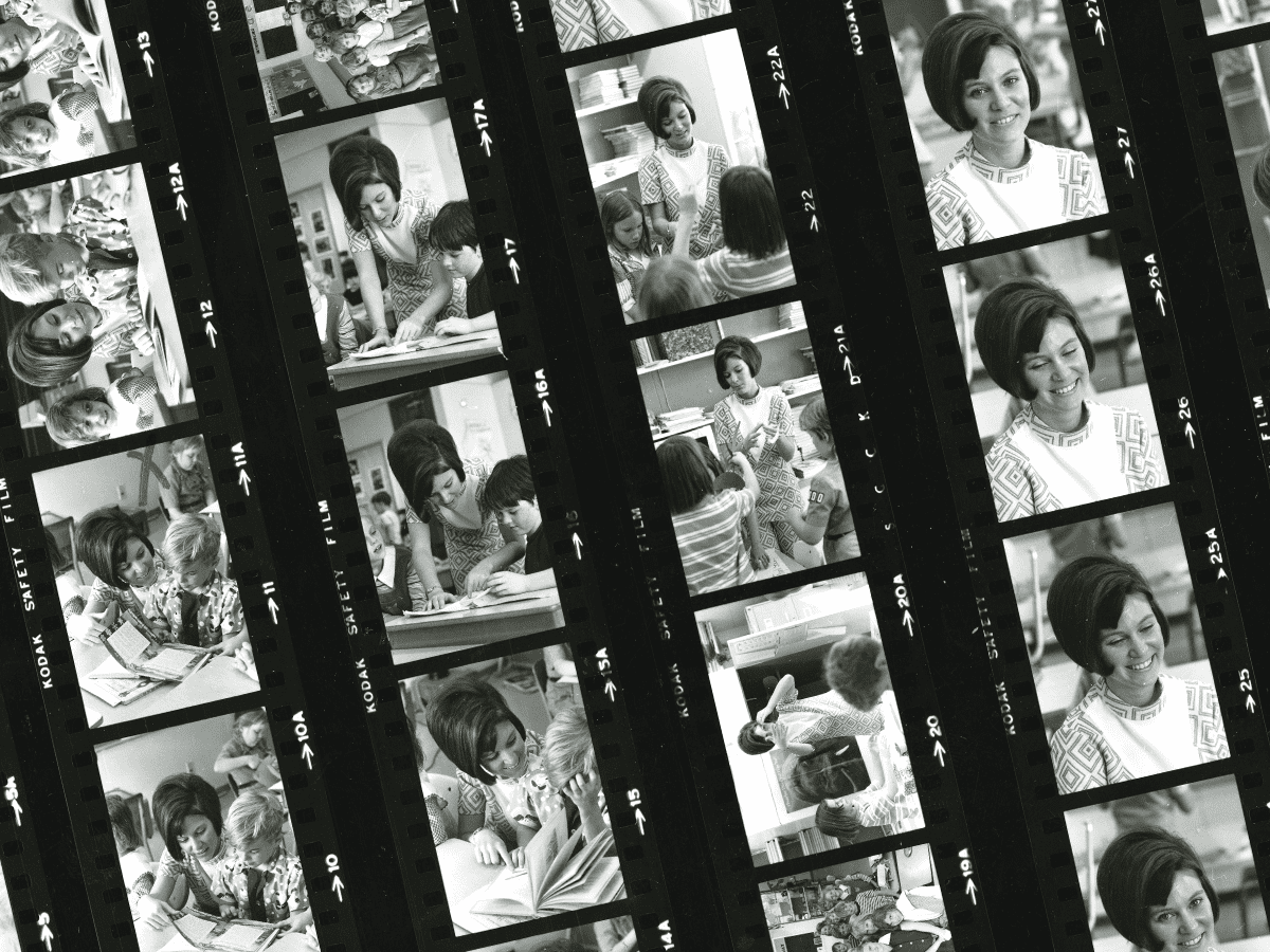 A contact sheet of images when the photographer visits Tholen’s San Antonio elementary school class.