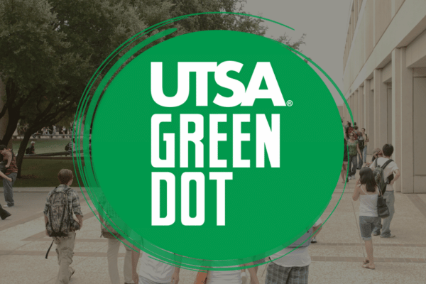 Green Dot logo over a campus background.
