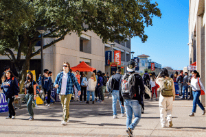 Students walking in Central Plaza