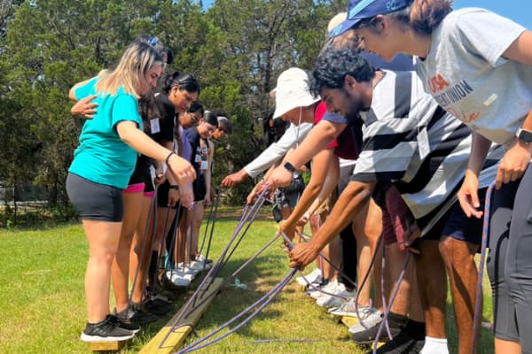 students participating in a teambuilding activity