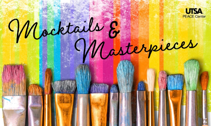 Mocktails and Masterpieces - different size paint brushes stained by different paint color on a colorful background
