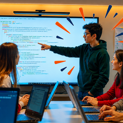 Student pointing during a presentation