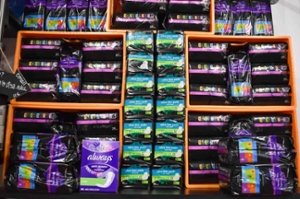 Shelves with personal care products.
