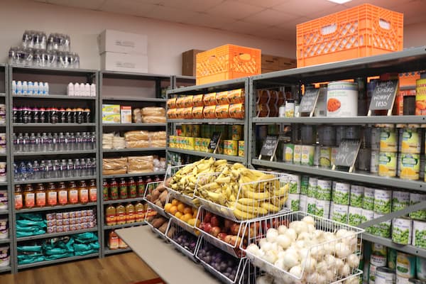 shelves stocked with food