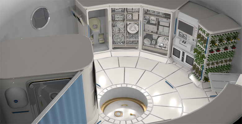 Illustration of the interior of a deep space habitat. Photo courtesy: NASA