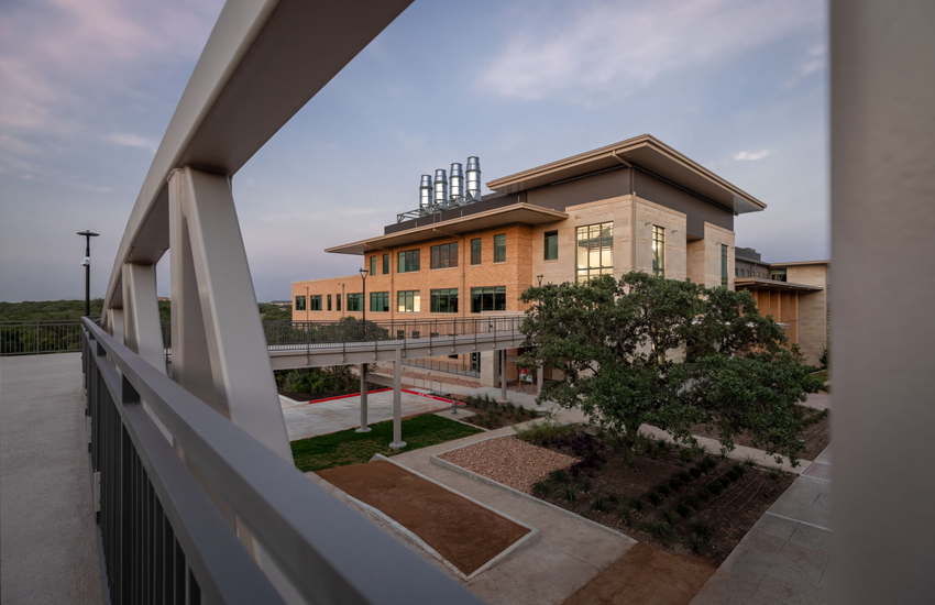 The northern exterior of the SEB from the pedestrian bridge