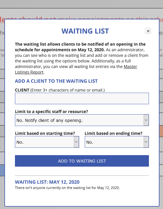 Gif showing how to adjust the Waiting List time options